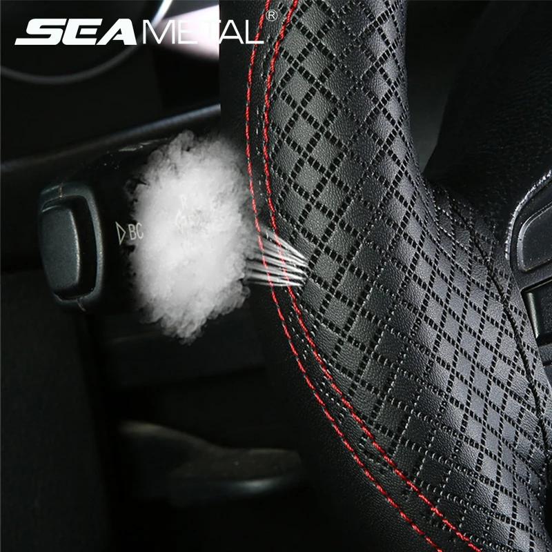 Artificial Leather Car Steering Wheel Braid Cover 4 Color Breathable Soft Car Covers Suite Needles And Thread Auto A